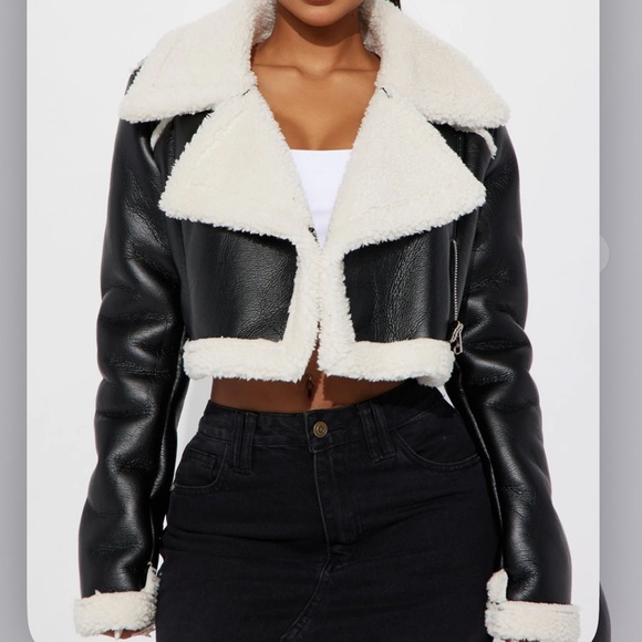 Fashion Nova Jackets & Blazers - Women's Black and Cream Shearling Jacket